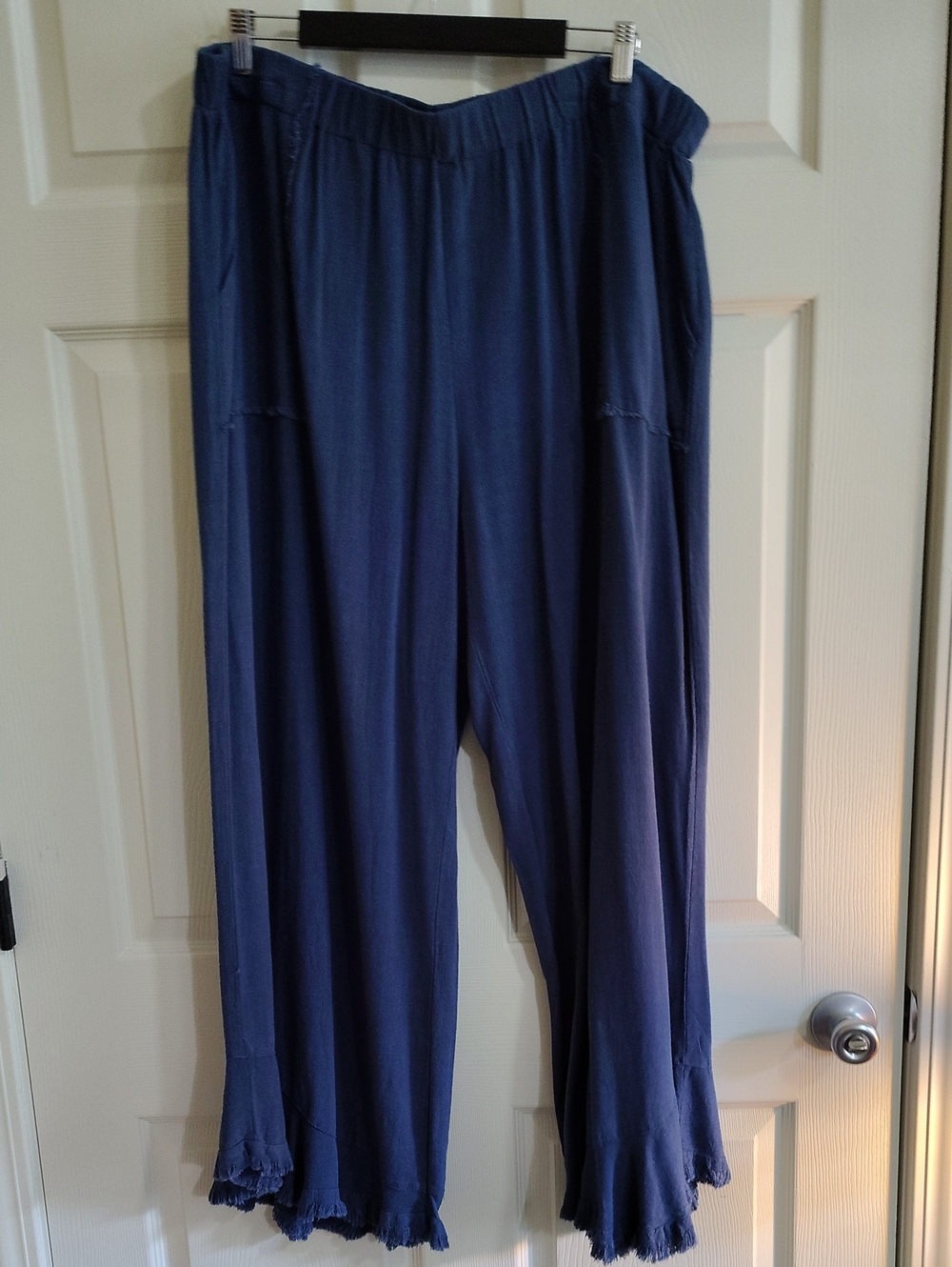 Umgee Navy Wide-Leg Pull-On Pants with Ruffle Hem